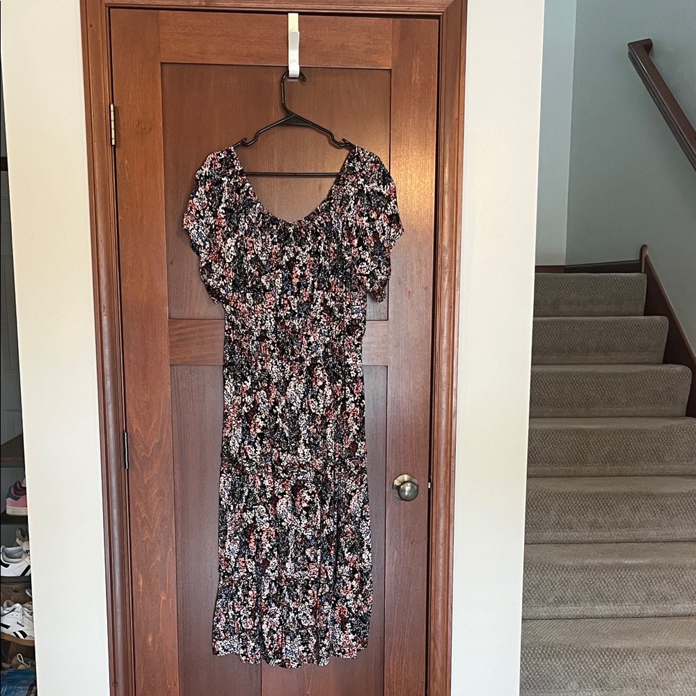 Maurices Black and Pink Floral Midi Dress
